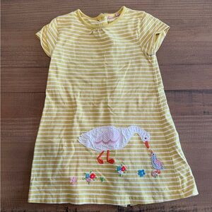 Baby Boden Yellow & White Striped Dress with Goose Appliqué - 2/3t